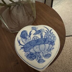Blue Floral Heart-Shaped Ceramic Box